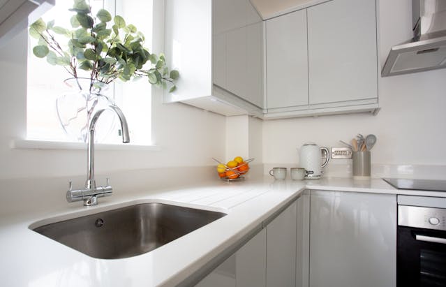 a staged white kitchen